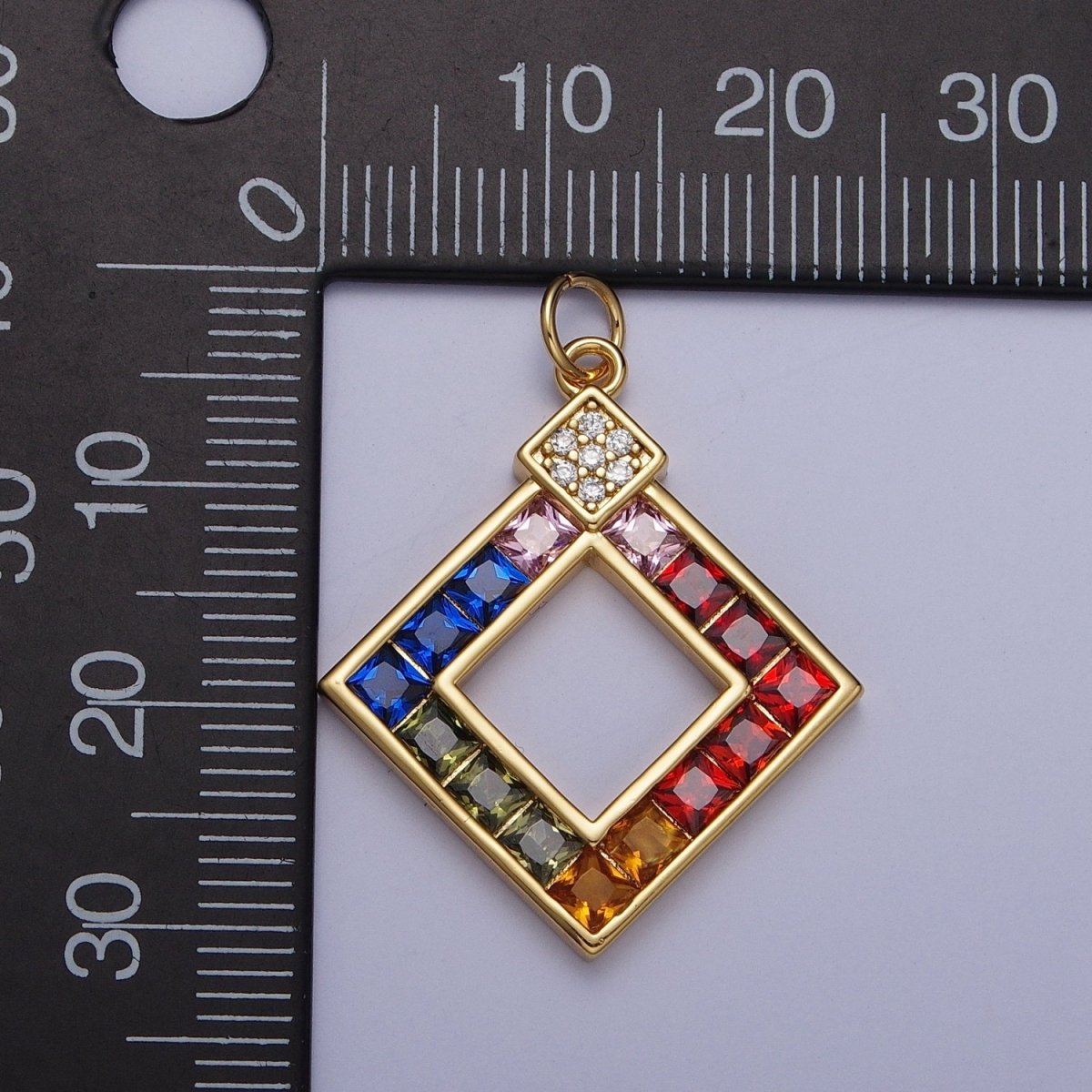 Gold Rhombus Multicolor CZ Clear Micro Paved Geometric Charm AG-124