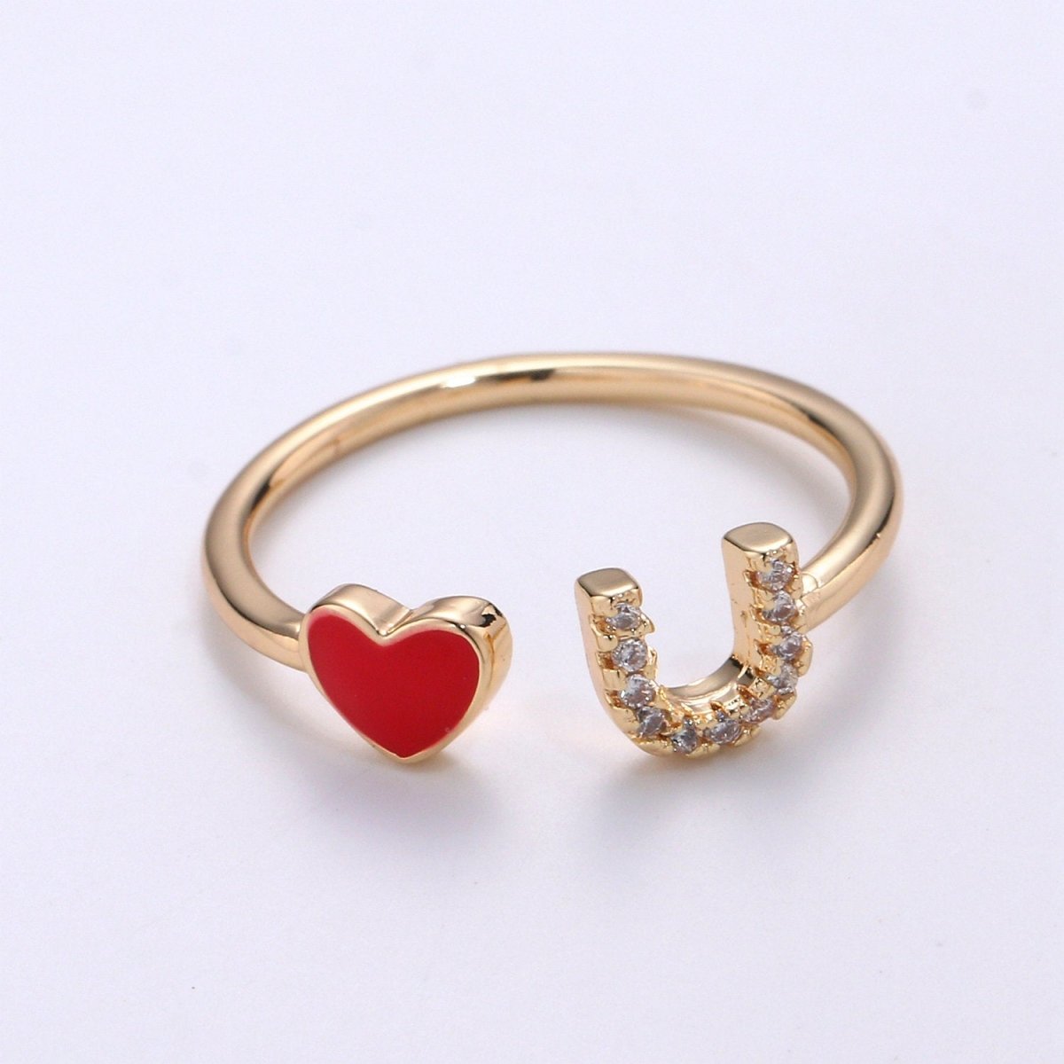 Gold Rings For Women Gold Cz Ring Red Heart Ring Dainty Ring Minimalist Ring Christmast Gift Thin Open Ring Gold Jewelry Heart Ring Love u R-076