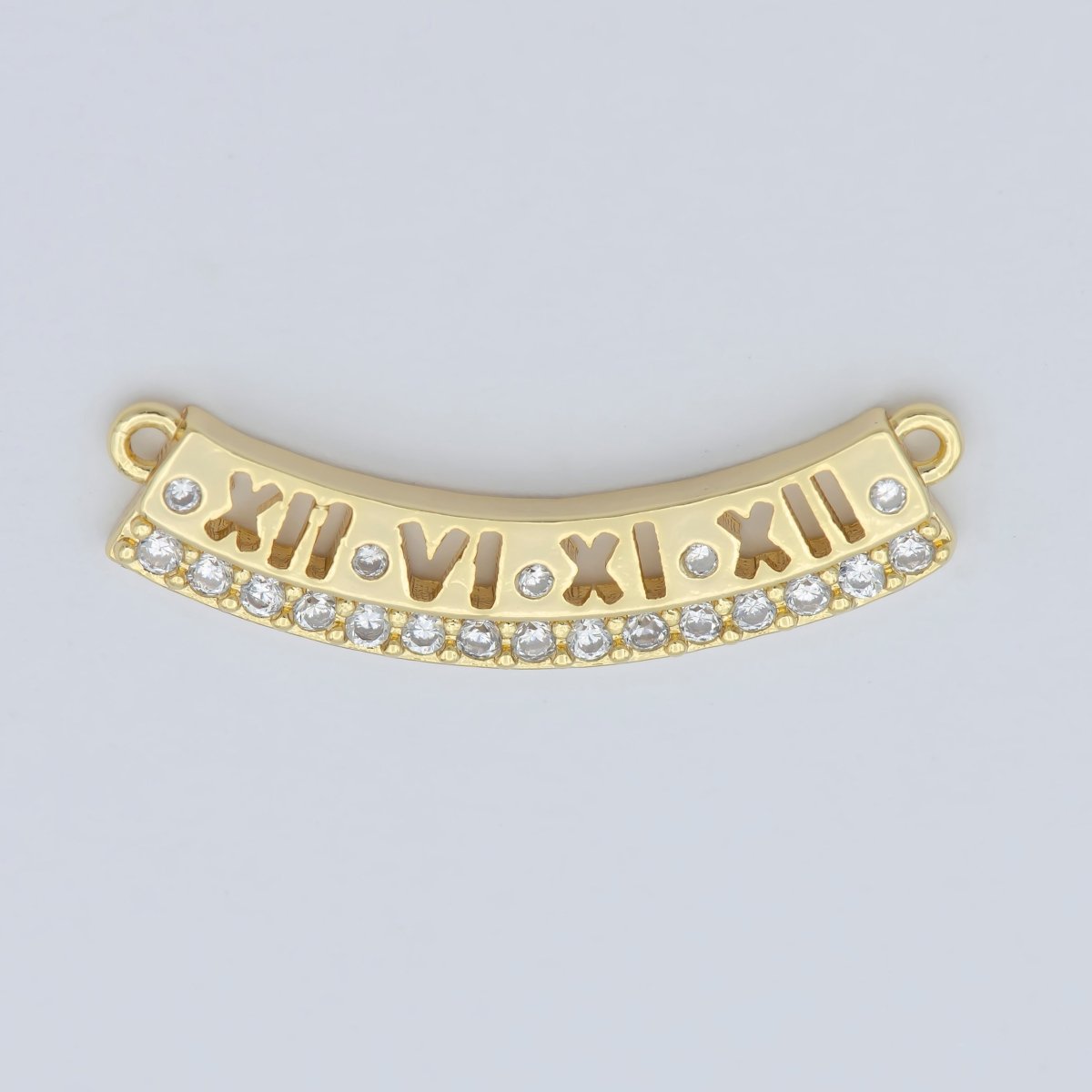 Gold Roman Numerals Curved Plate, Curved Bracelet Charm Connector Bar, Two Hole Bar, Bracelet Connector F-838