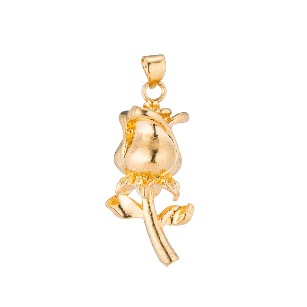 Gold Rose, Golden Flower, Everlasting Love, Forever, Nature Romantic Lover Necklace Pendant Charm Bead Bails Findings for Jewelry Making H-218