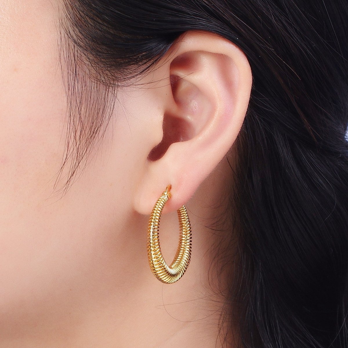 Gold Round Spiral Hoop Earring Statement Hoop Earrings Gold Rhombus Coil Earring AE-539