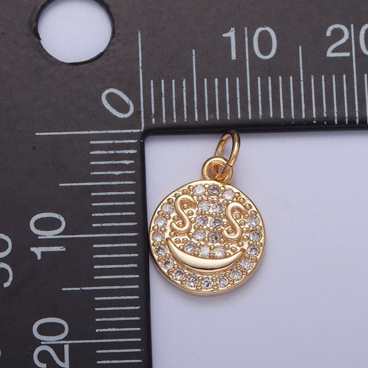 Gold $ S Money Eyes Smiley Face Micro Paved Cubic Zirconia Charm Jewelry Component | X-242