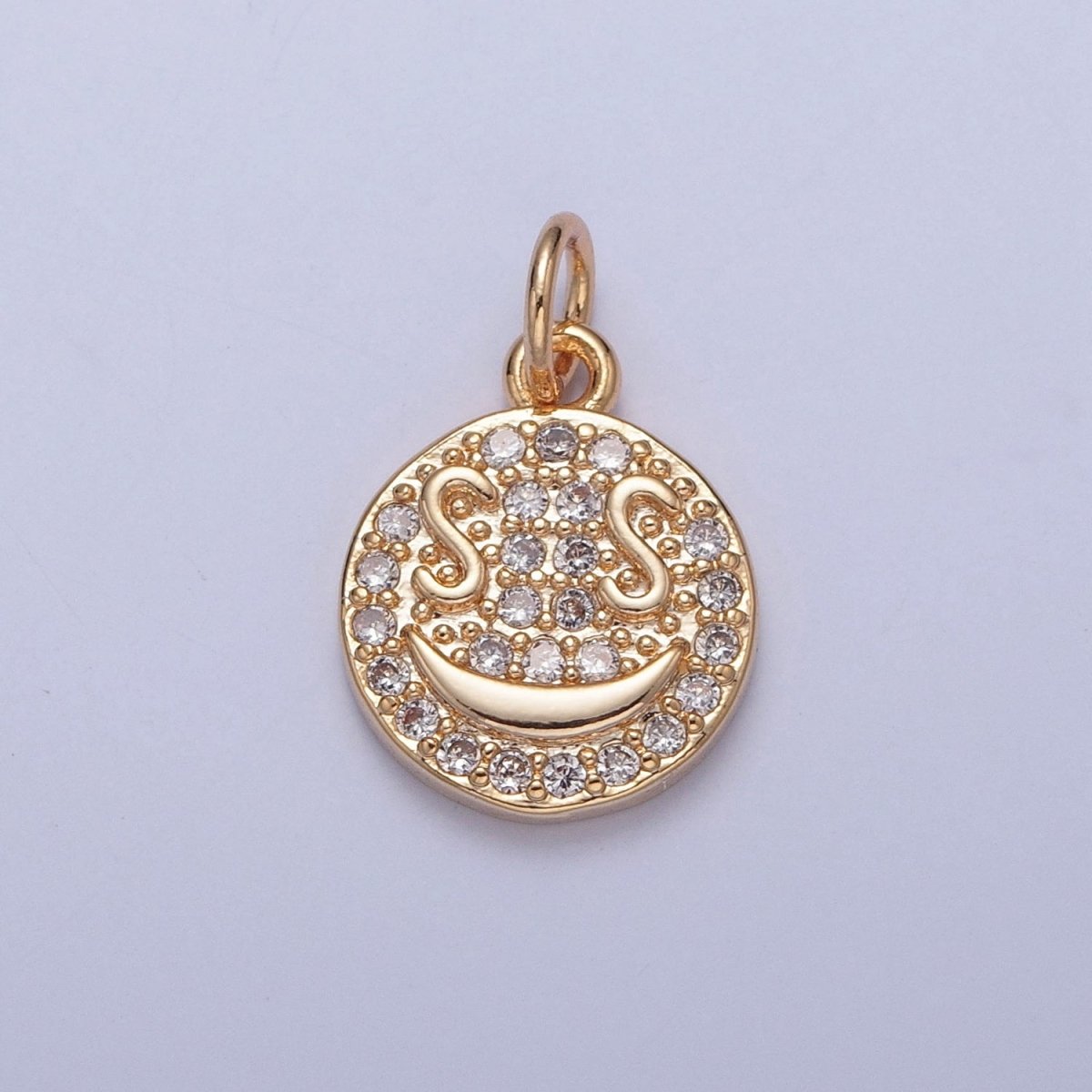 Gold $ S Money Eyes Smiley Face Micro Paved Cubic Zirconia Charm Jewelry Component | X-242