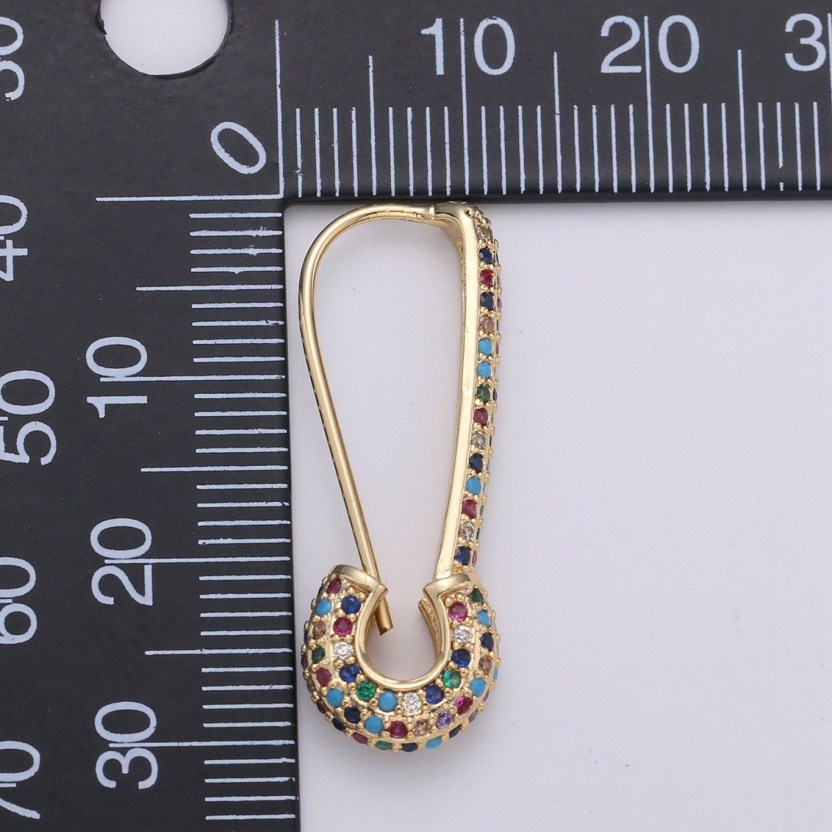 Gold Safety pin earrings- sparkly safety pins/ needle earrings/ Micro pave safety pin drop earrings Rainbow Colorful Safety Pin Earring, K-446