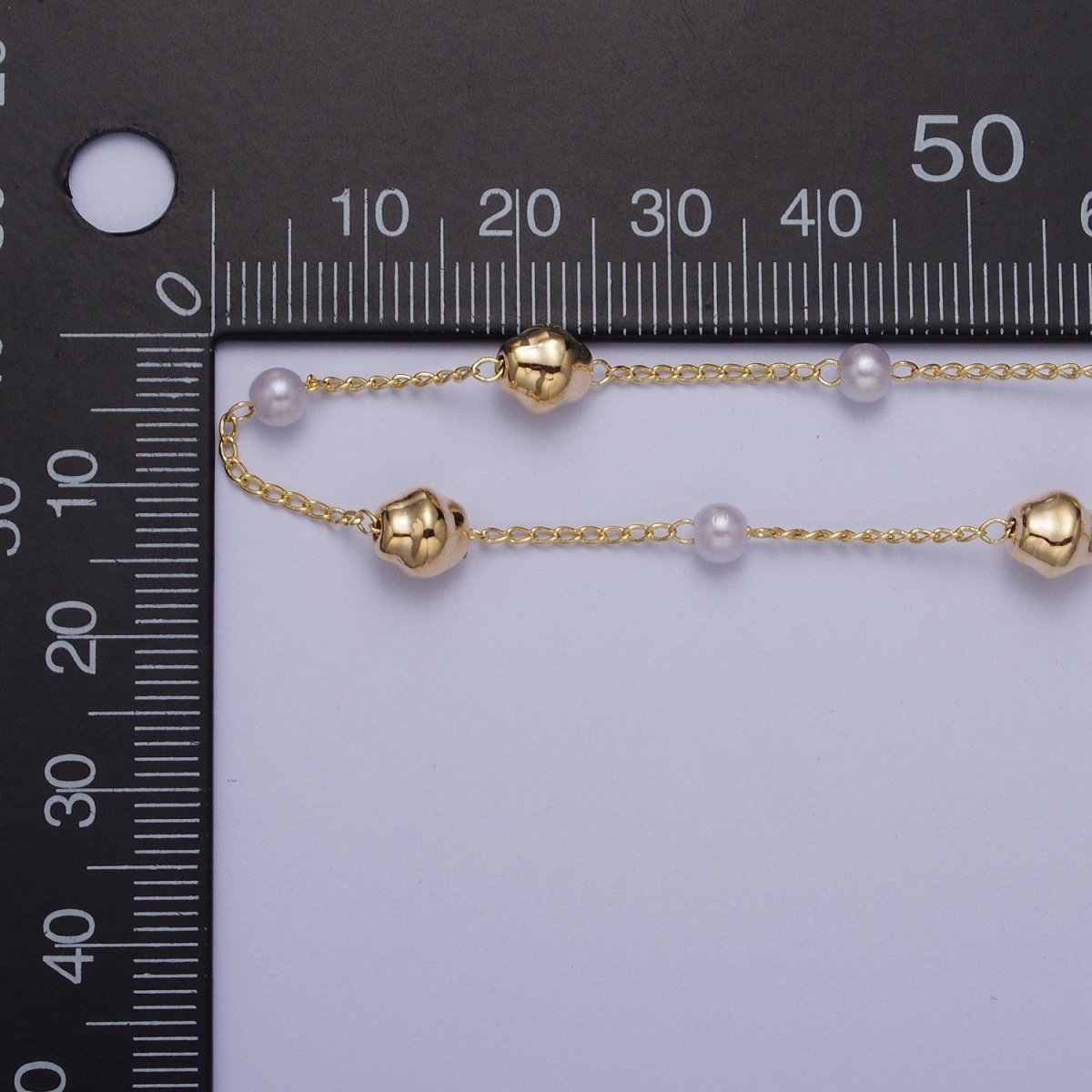 Gold Satellite Pearl & Geometric Bead Chain Wholesale by Yard For DIY Jewelry Making Component | ROLL-840 Clearance Pricing