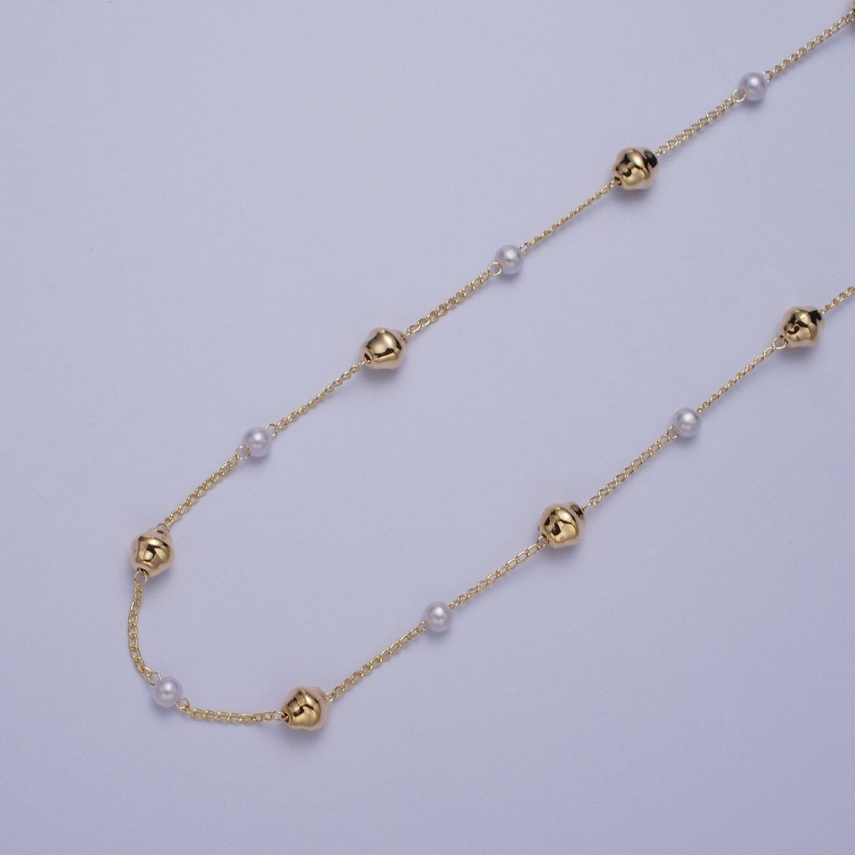 Gold Satellite Pearl & Geometric Bead Chain Wholesale by Yard For DIY Jewelry Making Component | ROLL-840 Clearance Pricing