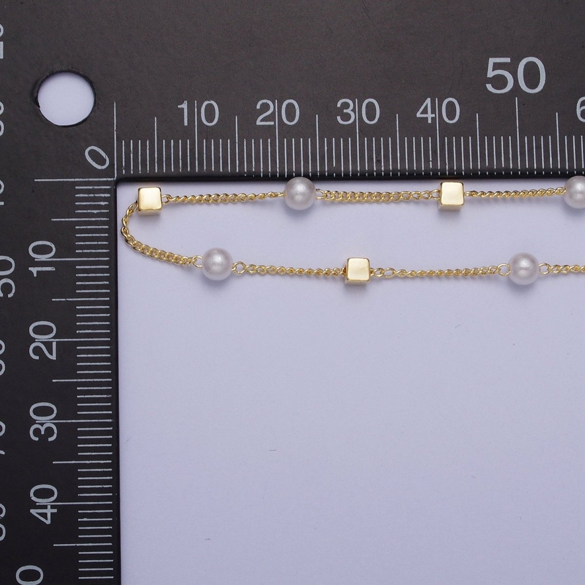 Gold Satellite Pearl & Square Box Bead Chain Wholesale by Yard For DIY Jewelry Making Component | ROLL-836 Clearance Pricing