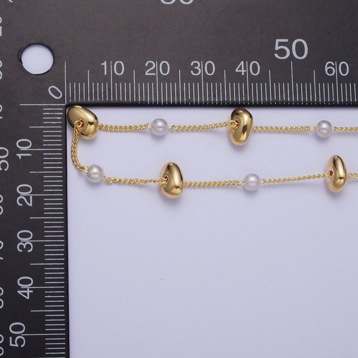 Gold Satellite Pearl & Thin Geometric Bead Chain Wholesale by Yard For DIY Jewelry Making Component | ROLL-834 Clearance Pricing