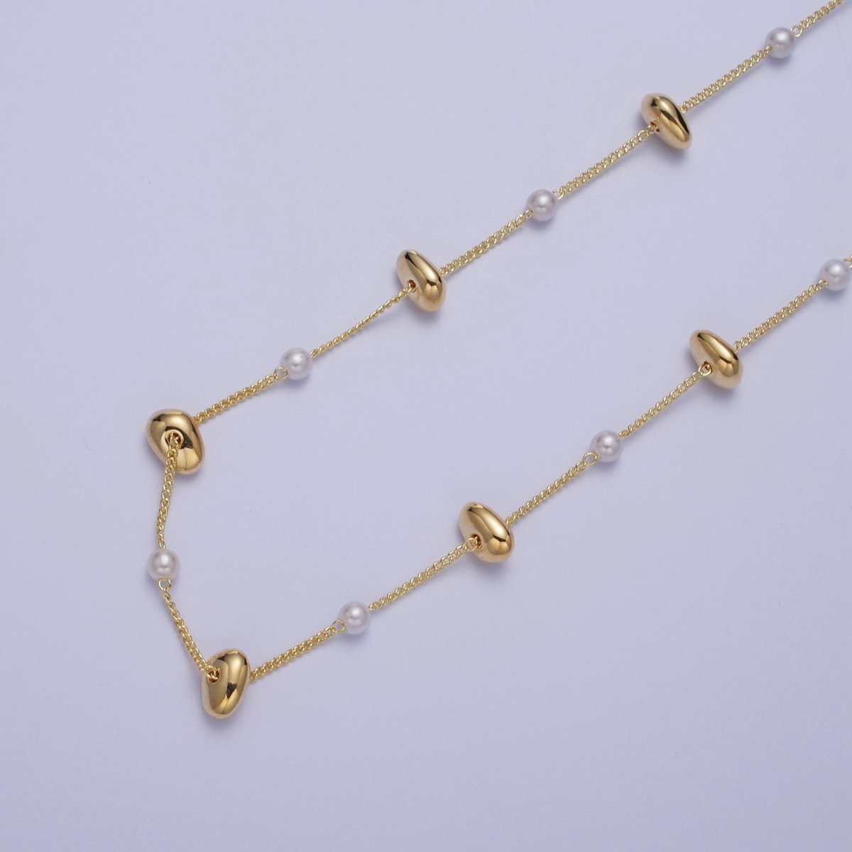 Gold Satellite Pearl & Thin Geometric Bead Chain Wholesale by Yard For DIY Jewelry Making Component | ROLL-834 Clearance Pricing