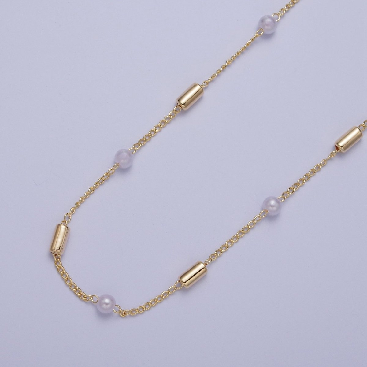 Gold Satellite Pearl & Tube Bar Bead Chain Wholesale by Yard For DIY Jewelry Making Component | ROLL-832 Clearance Pricing