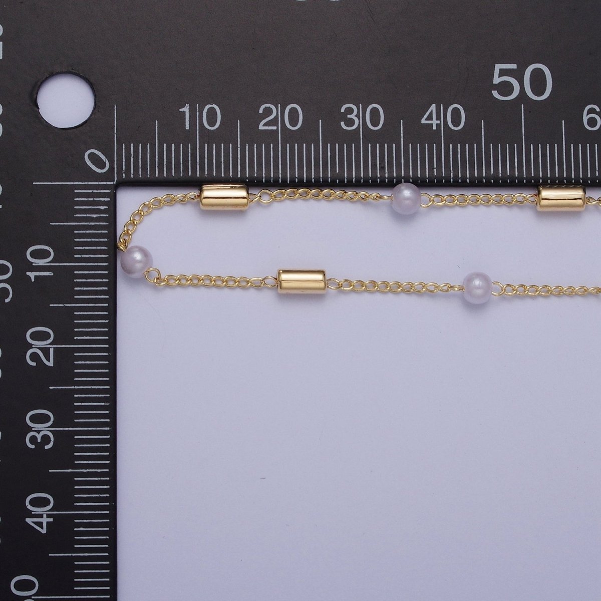 Gold Satellite Pearl & Tube Bar Bead Chain Wholesale by Yard For DIY Jewelry Making Component | ROLL-832 Clearance Pricing