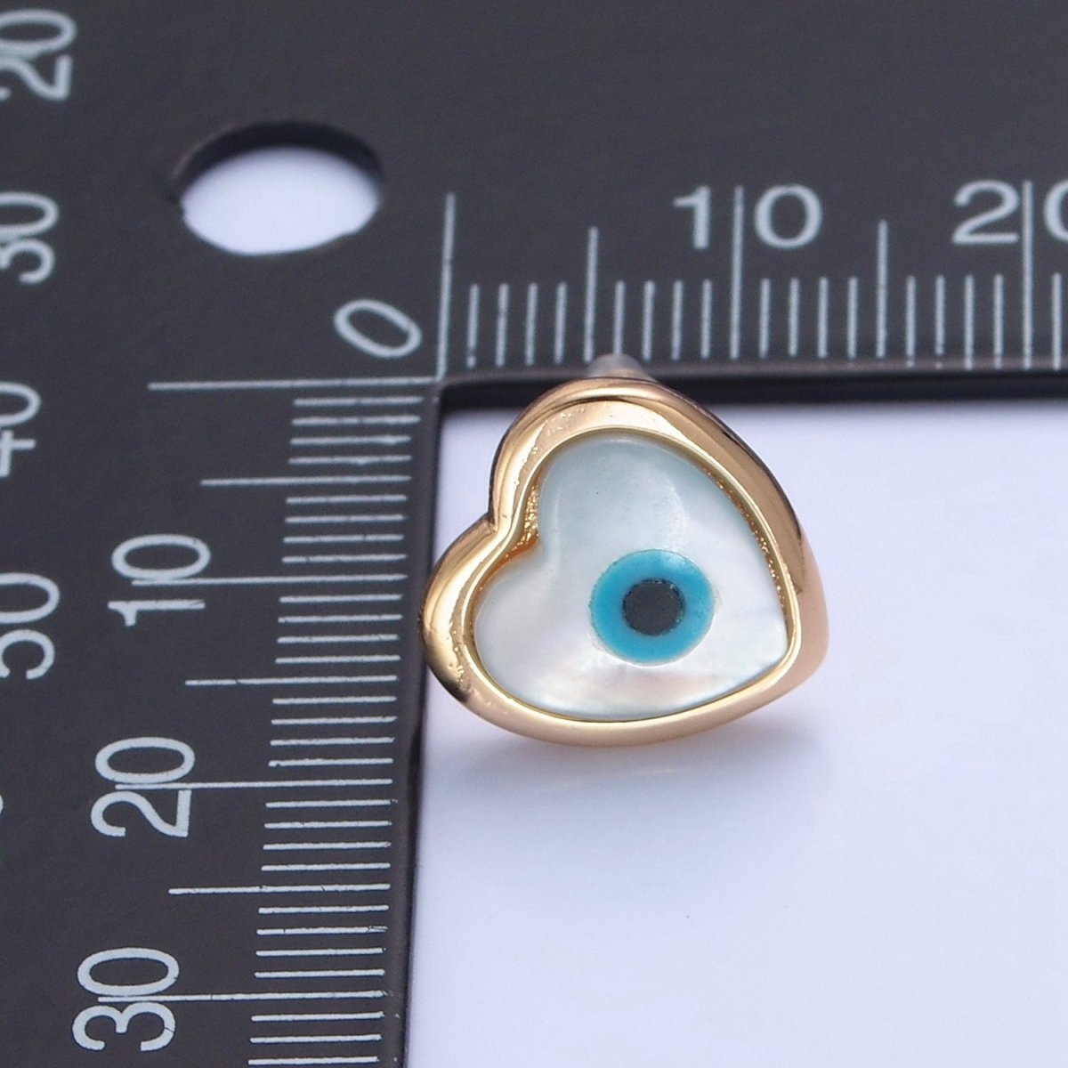 Gold Shell Pearl Heart Evil Eye Stud Earring T-464