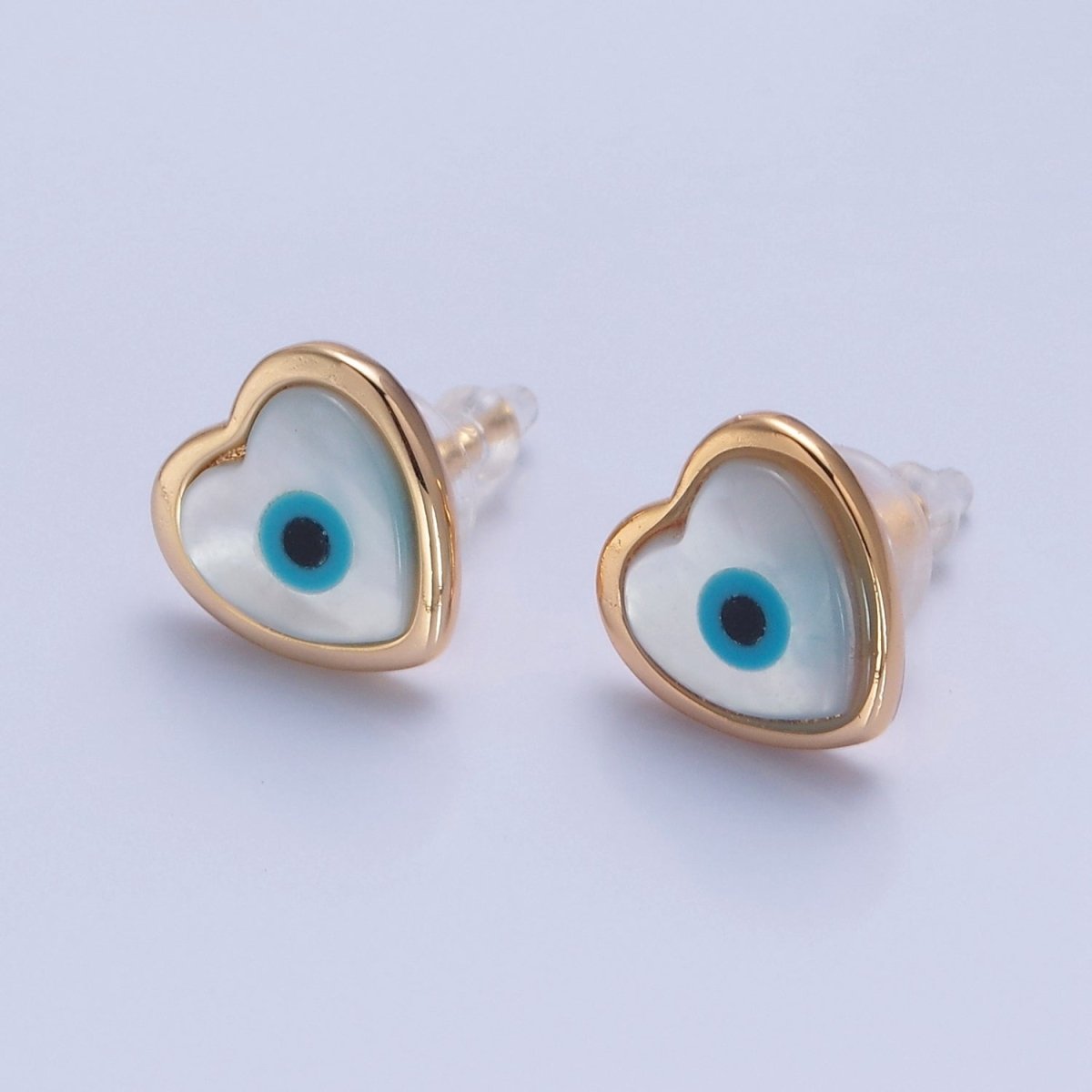 Gold Shell Pearl Heart Evil Eye Stud Earring T-464