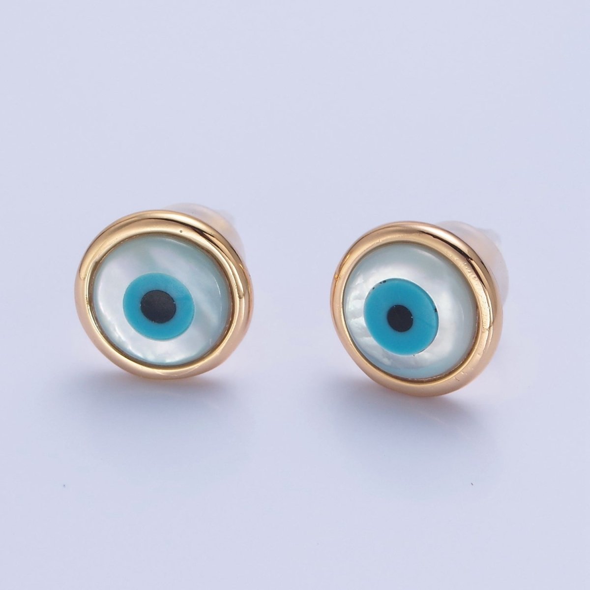 Gold Shell Pearl Round Evil Eye Stud Earring T-466