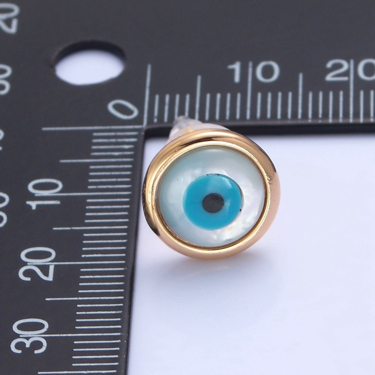Gold Shell Pearl Round Evil Eye Stud Earring T-466