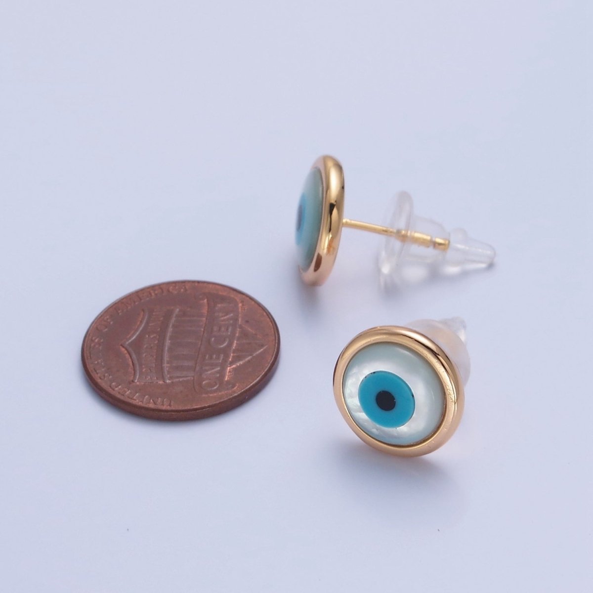 Gold Shell Pearl Round Evil Eye Stud Earring T-466