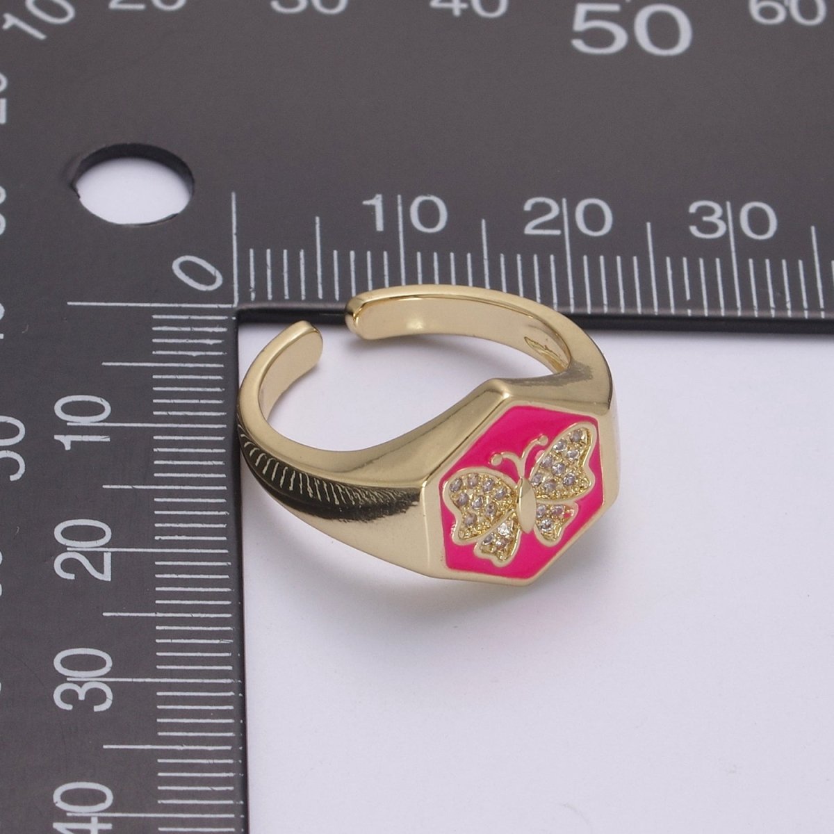 Gold signet ring, Butterfly signet ring, Enamel ring gold butterfly ring Stackable Jewelry U-171~U-175