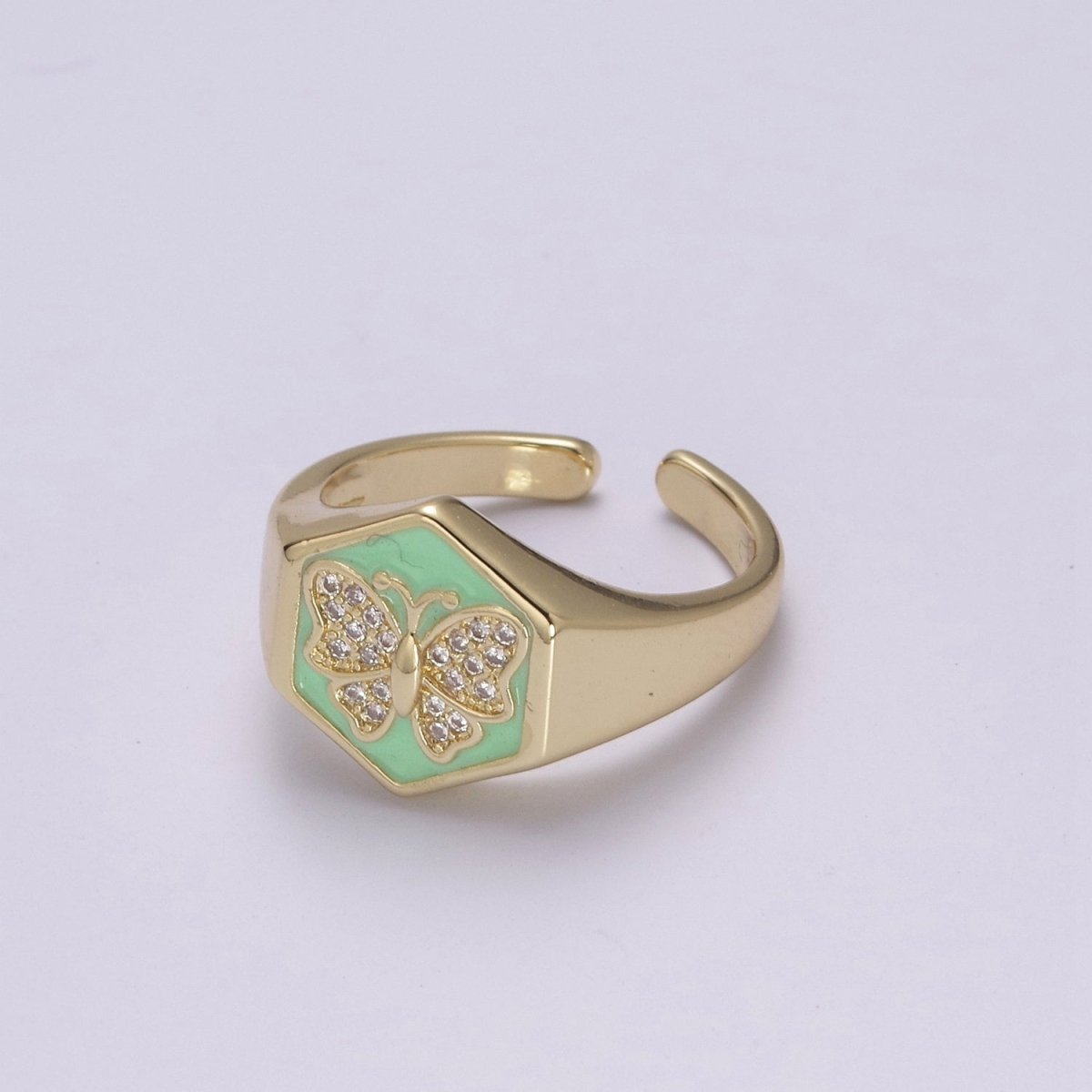 Gold signet ring, Butterfly signet ring, Enamel ring gold butterfly ring Stackable Jewelry U-171~U-175