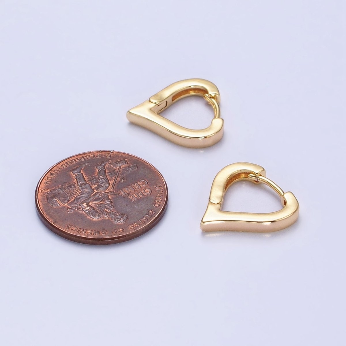 Gold, Silver 14mm Heart Triangle Flat Huggie Cartilage Hoop Earrings | AB516 AB524