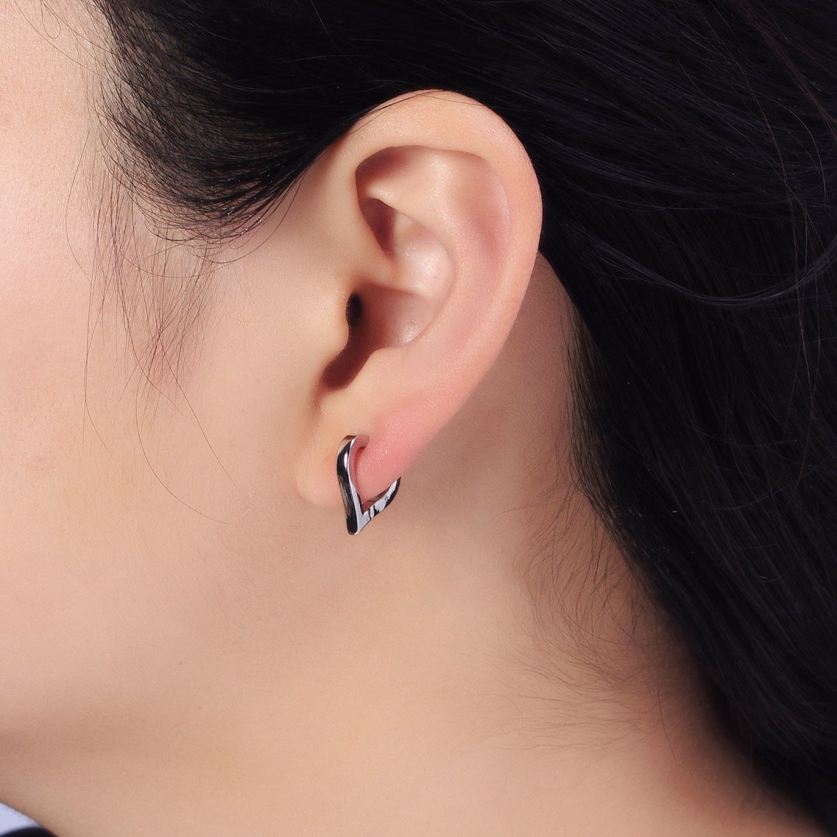 Gold, Silver 14mm Heart Triangle Flat Huggie Cartilage Hoop Earrings | AB516 AB524