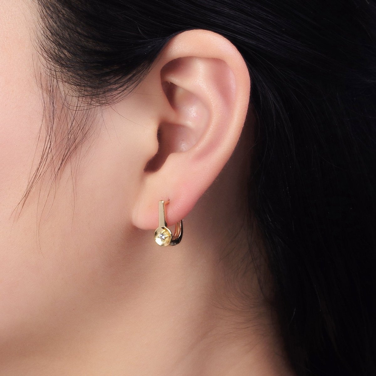 16K Gold Filled CZ Geometric English Lock Earrings in Gold & Silver | AB436 AD1295