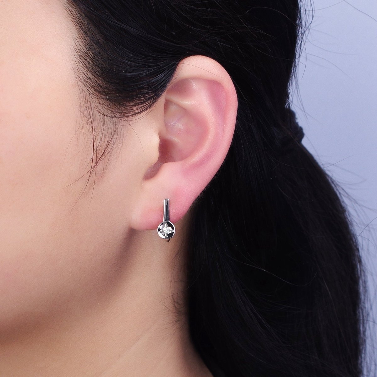 16K Gold Filled CZ Geometric English Lock Earrings in Gold & Silver | AB436 AD1295