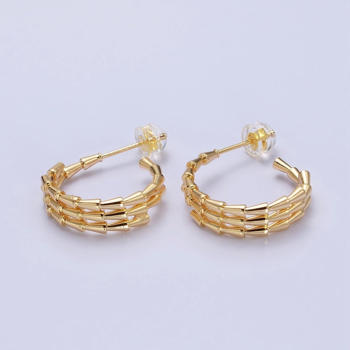 Gold, Silver 20mm Triangle Cone Multiple Band C-Shaped Hoop Earrings | AB469 AB740
