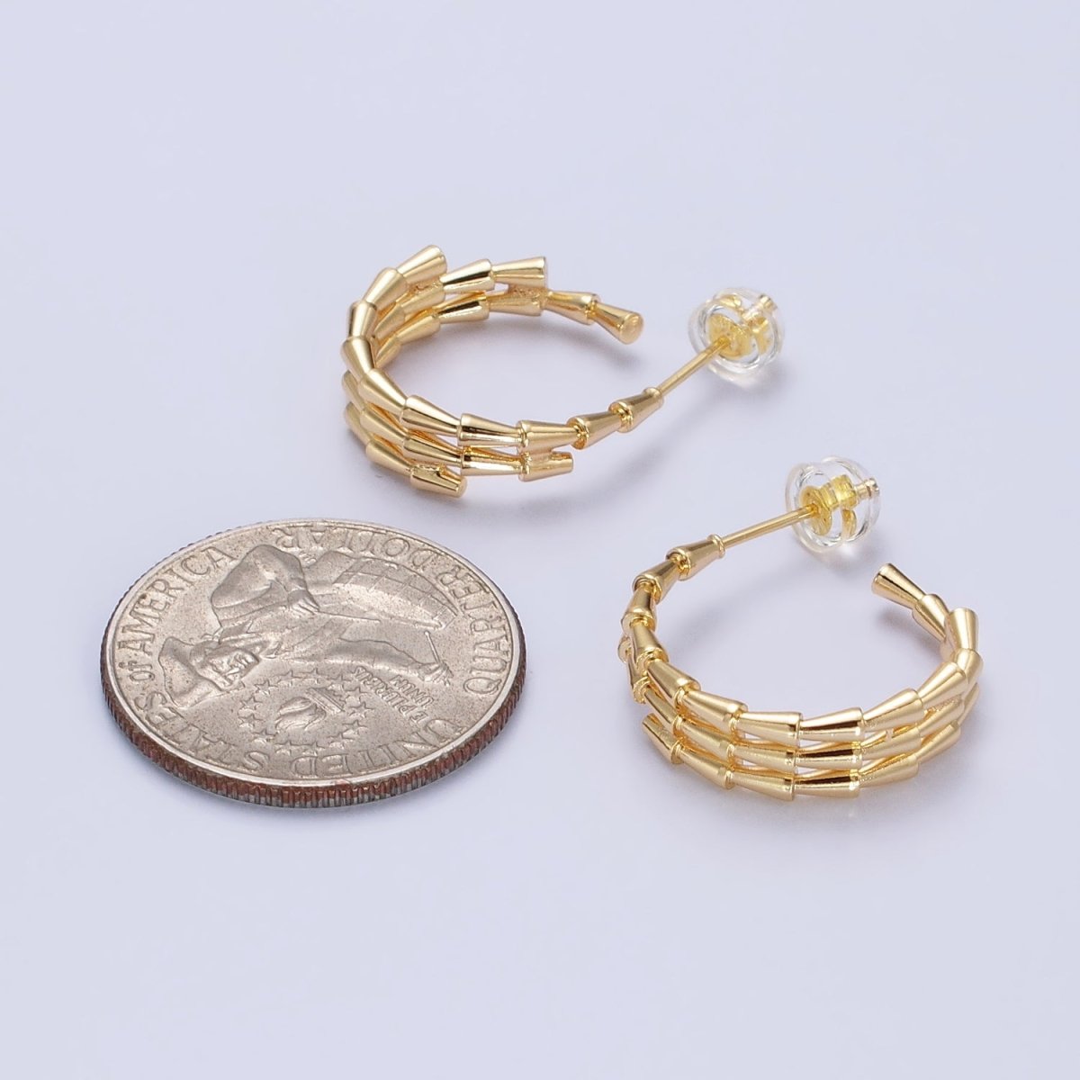 Gold, Silver 20mm Triangle Cone Multiple Band C-Shaped Hoop Earrings | AB469 AB740