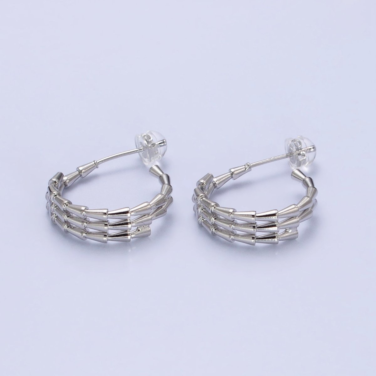 Gold, Silver 20mm Triangle Cone Multiple Band C-Shaped Hoop Earrings | AB469 AB740
