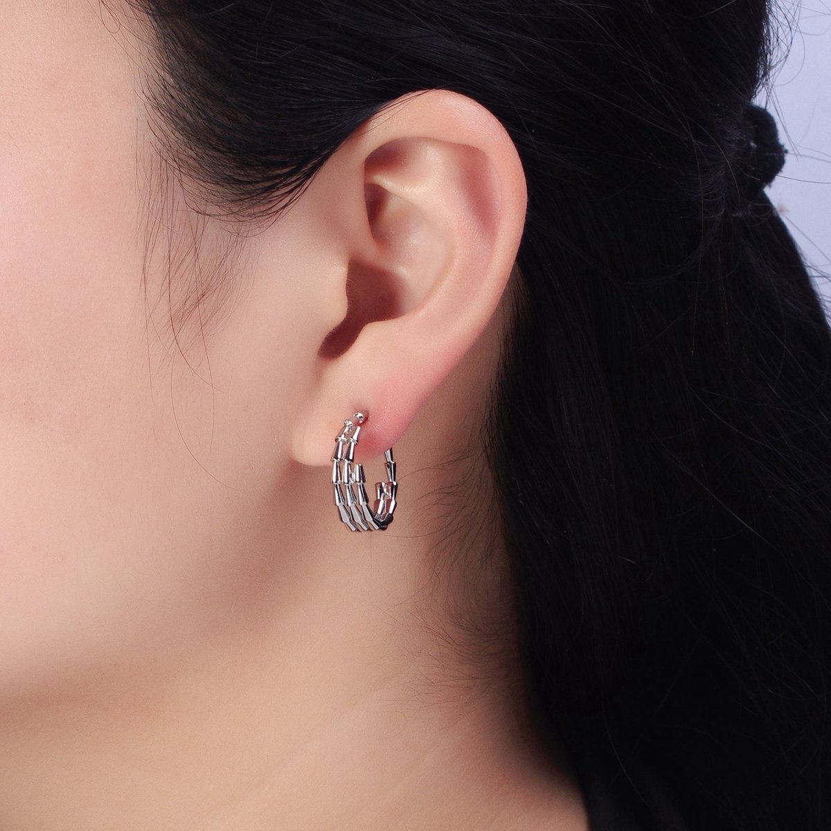 Gold, Silver 20mm Triangle Cone Multiple Band C-Shaped Hoop Earrings | AB469 AB740