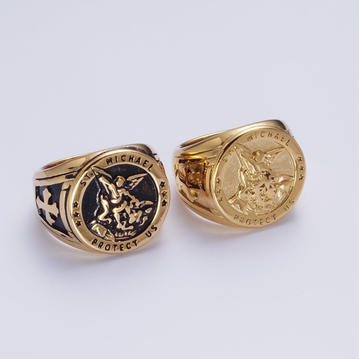 Gold, Silver, Bronze, Mixed Metal Stainless Steel Saint St. Michael Protection Signet Ring