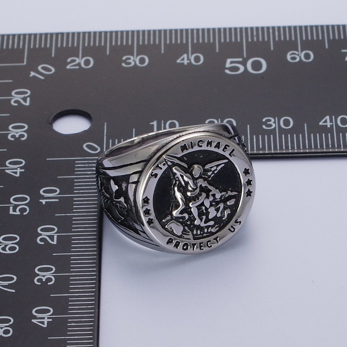 Gold, Silver, Bronze, Mixed Metal Stainless Steel Saint St. Michael Protection Signet Ring