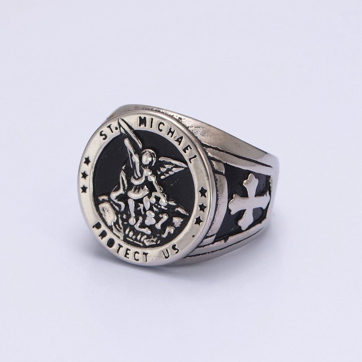 Gold, Silver, Bronze, Mixed Metal Stainless Steel Saint St. Michael Protection Signet Ring