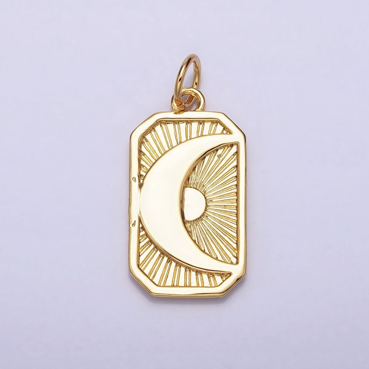 Gold, Silver Celestial Crescent Moon Starburst Long Rectangular Bar Charm | AC591 AC592