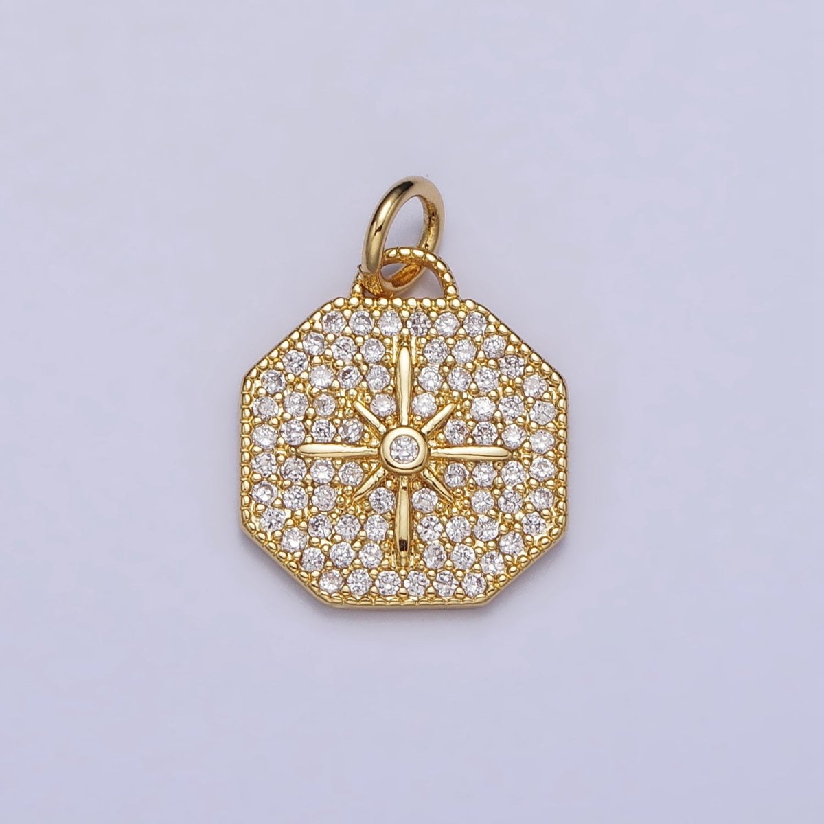 Gold, Silver Celestial North Star Micro Paved CZ Octagonal Charm | X114 AC1033