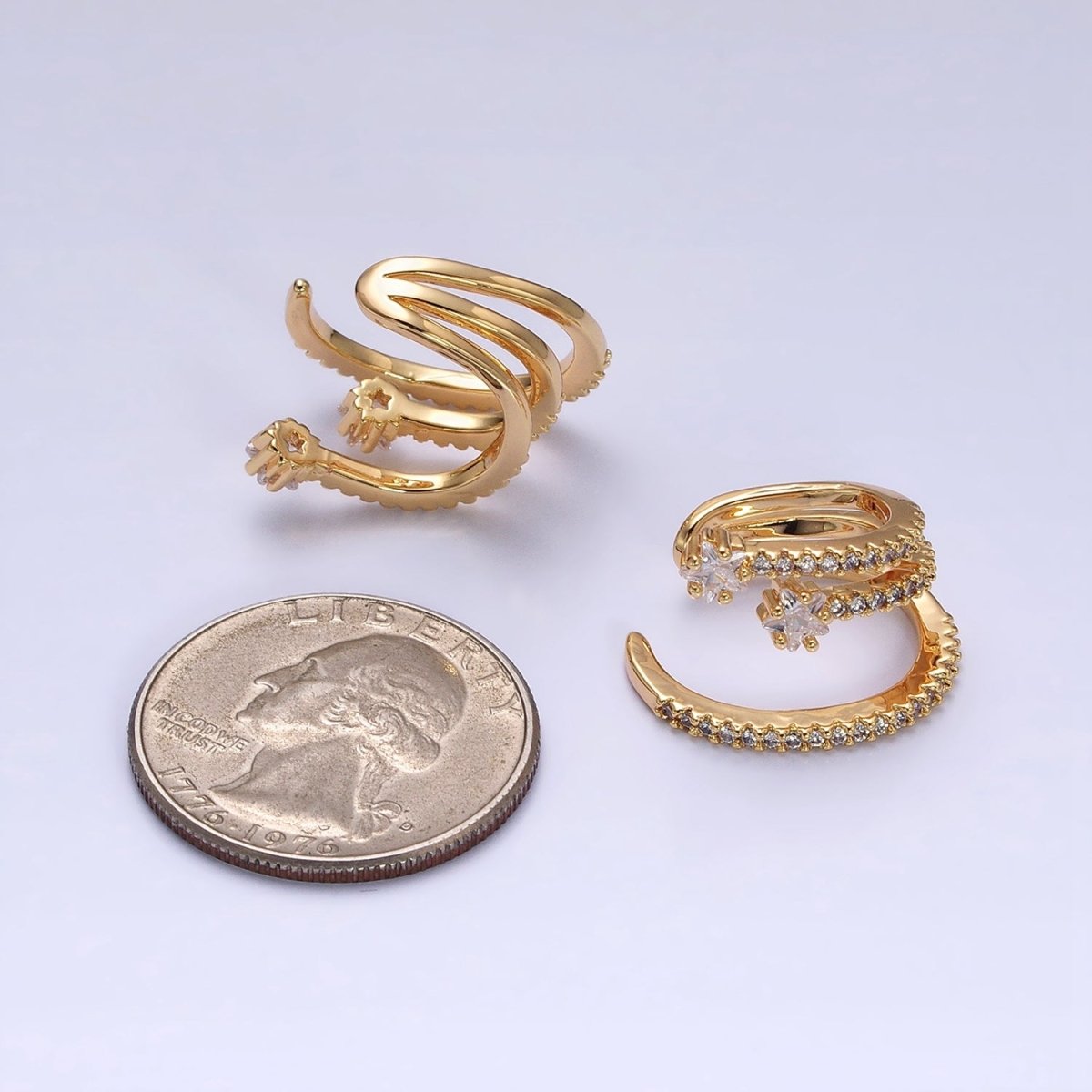 16K Gold Filled Celestial Star Triple Micro Paved CZ Claw Cuff Earrings in Gold & Silver | AB941 AB931