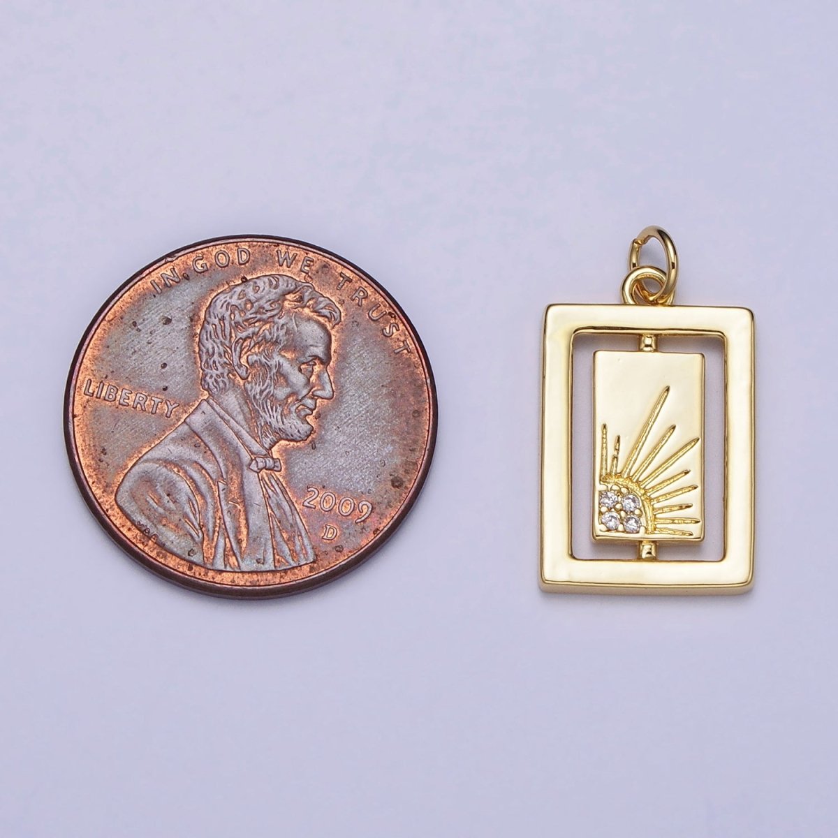 Gold, Silver Celestial Sun Micro Paved CZ Double Rectangular Tag Charm | AC406 AC407