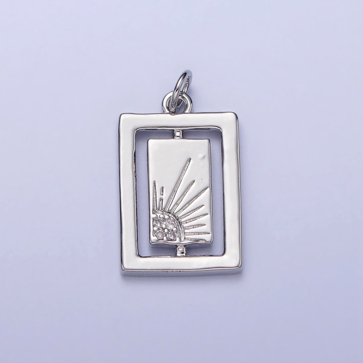 Gold, Silver Celestial Sun Micro Paved CZ Double Rectangular Tag Charm | AC406 AC407