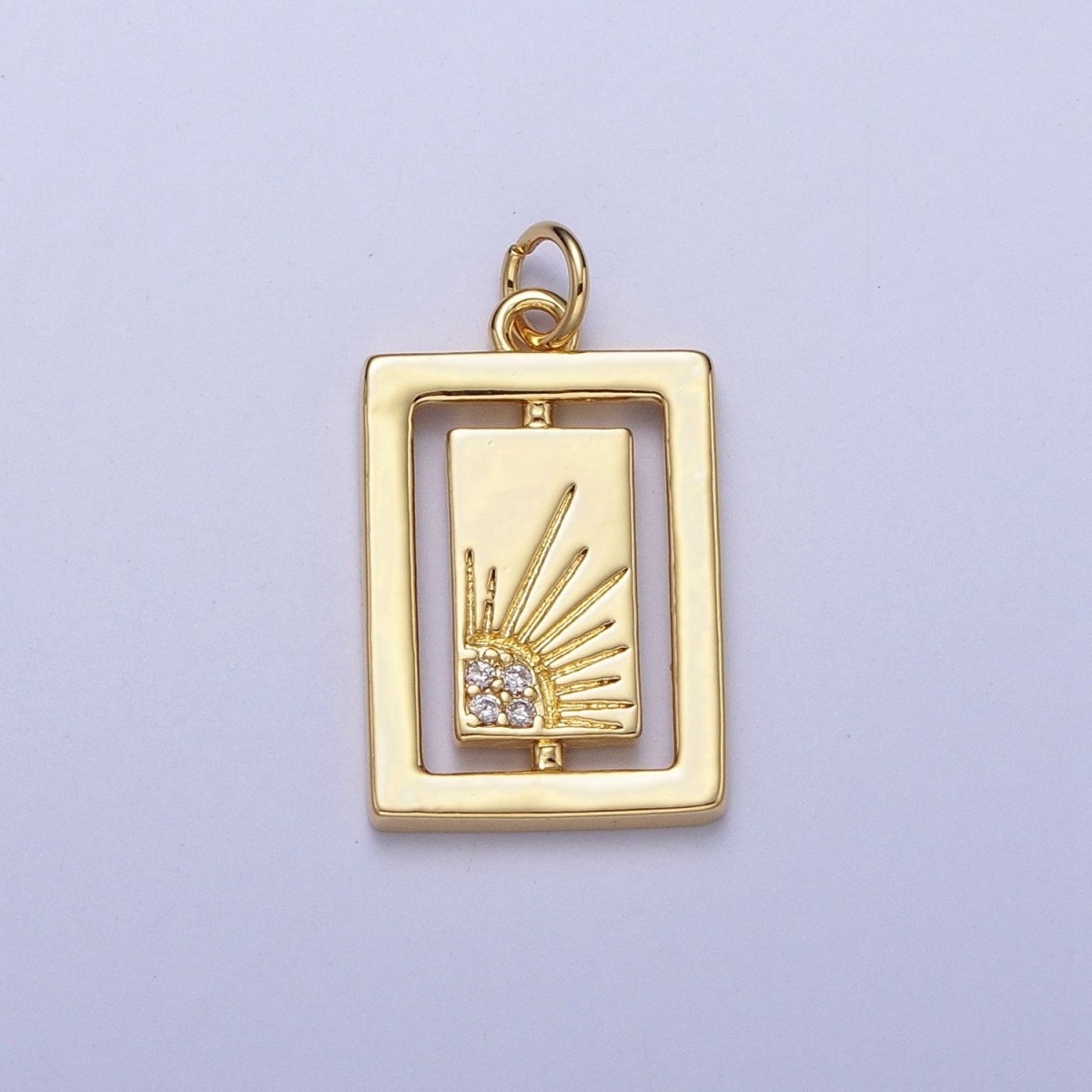 Gold, Silver Celestial Sun Micro Paved CZ Double Rectangular Tag Charm | AC406 AC407