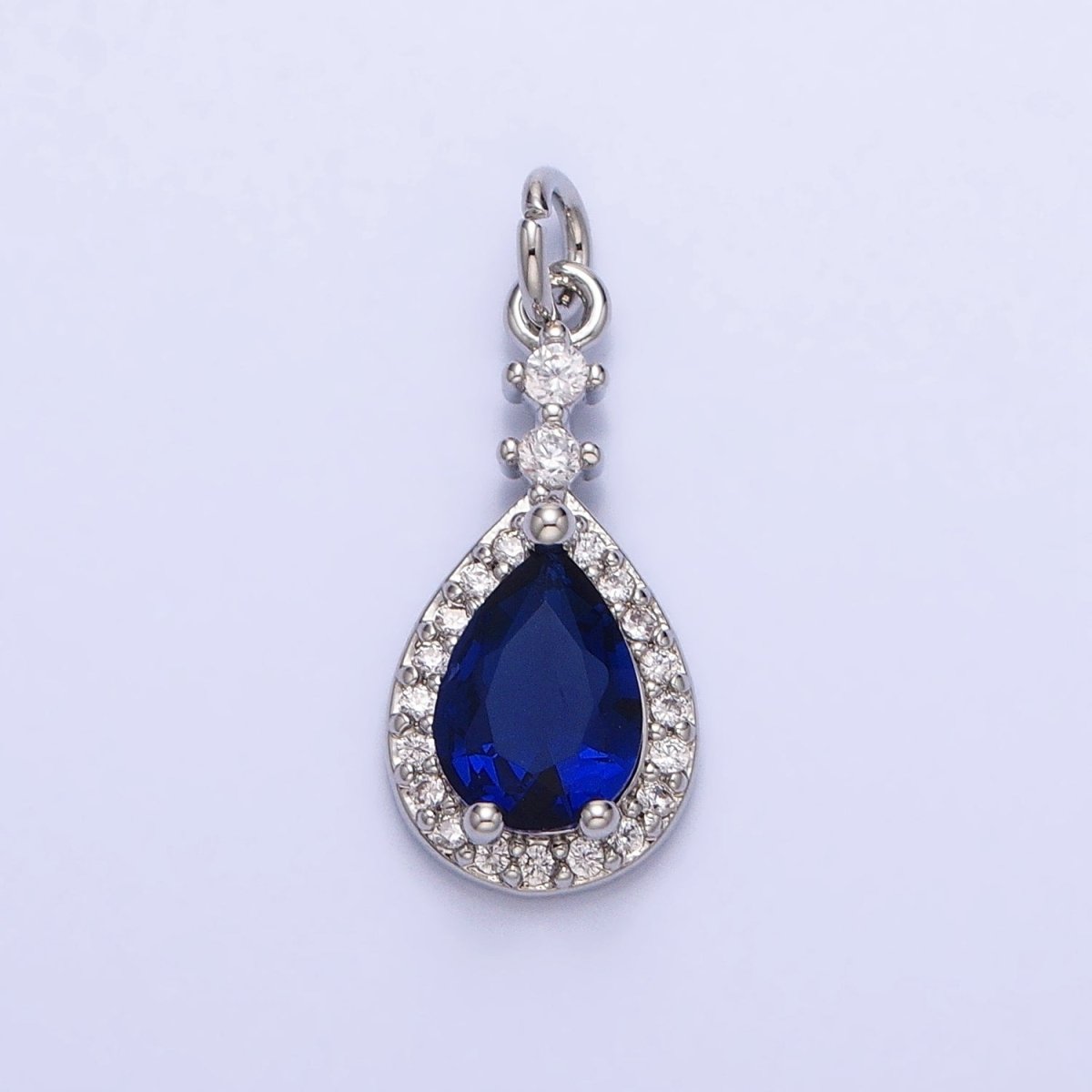 Gold, Silver CZ Clear, Purple, Pink, Red, Blue Teardrop Micro Paved Charm | AC427 - AC431, AC941 - AC945