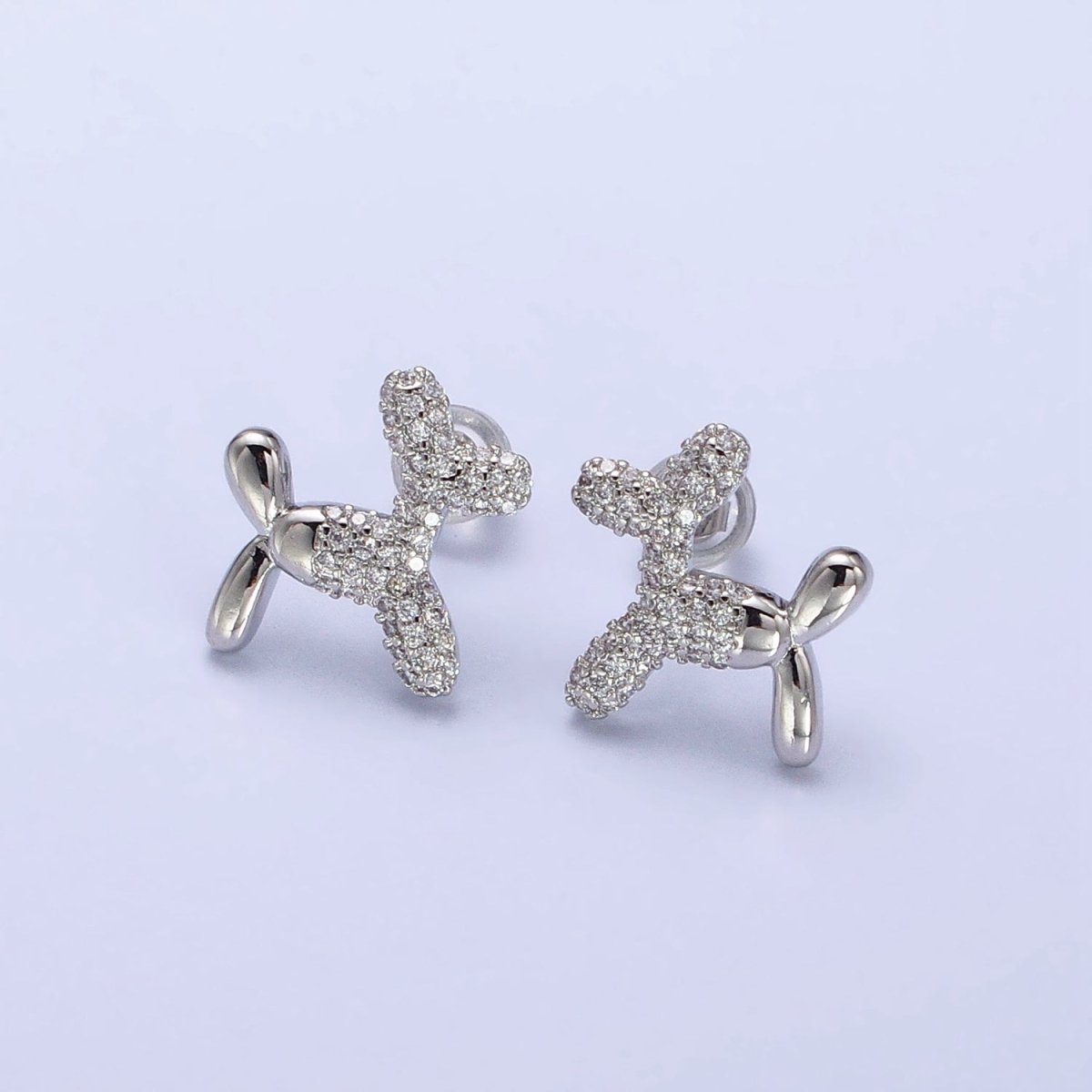 Gold, Silver Dog Balloon Bubble Animal Micro Paved CZ Stud Earrings | AB560 AB561