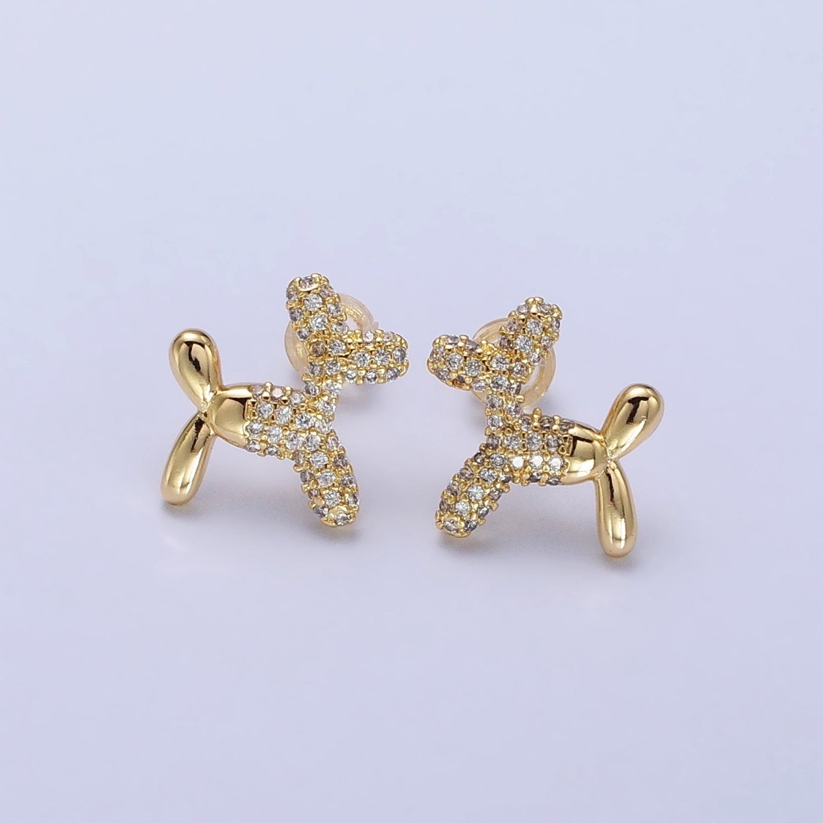 Gold, Silver Dog Balloon Bubble Animal Micro Paved CZ Stud Earrings | AB560 AB561