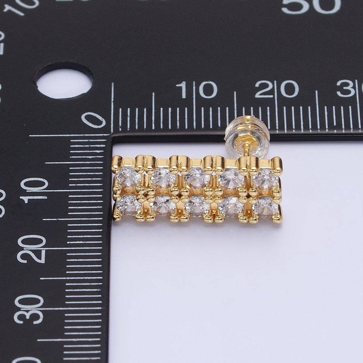 Gold, Silver Double CZ Lined Rectangular Bar Stud Earrings | AB581 AB582