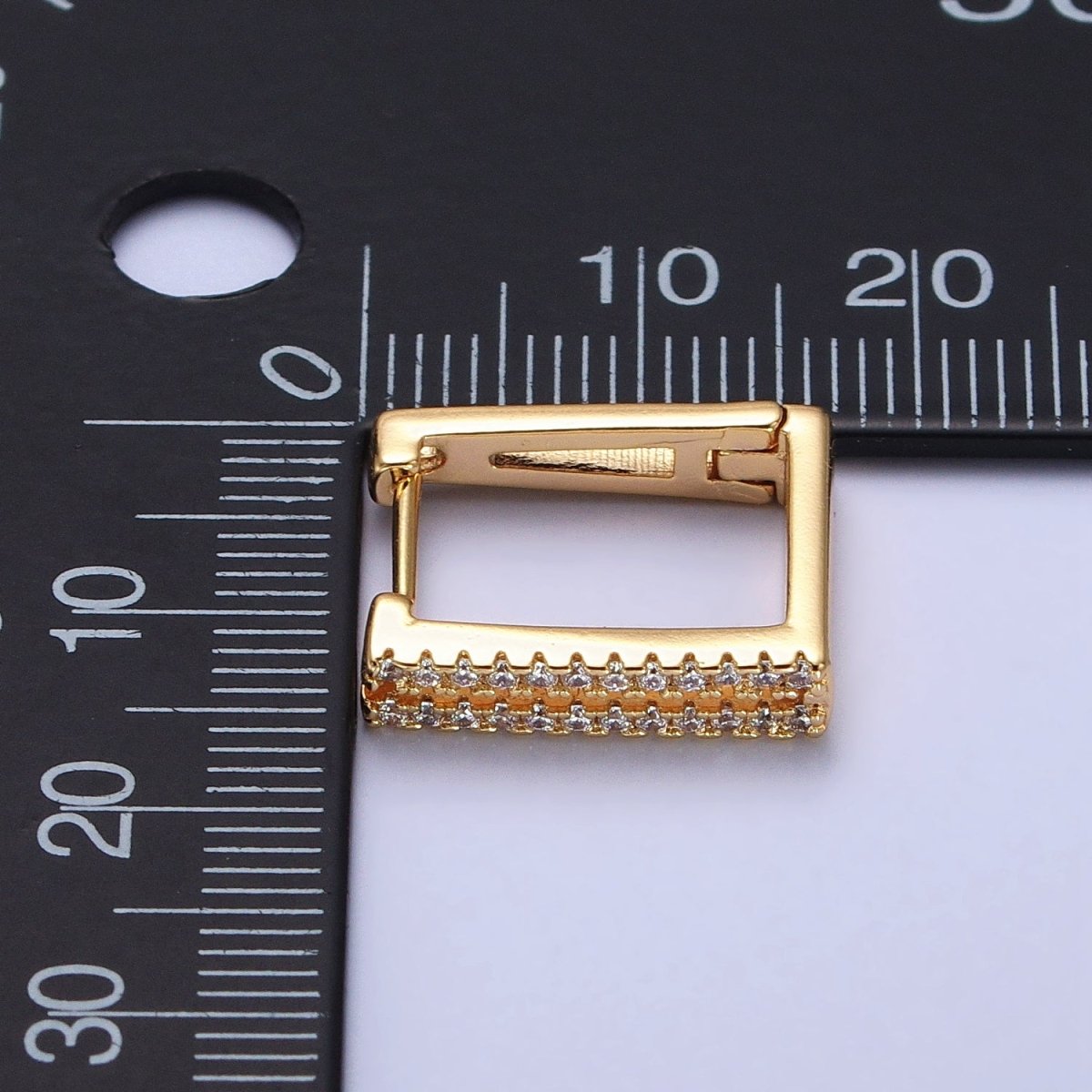 Gold, Silver Double Micro Paved CZ Lined Square Geometric Hoop Earrings | AB478 AB487