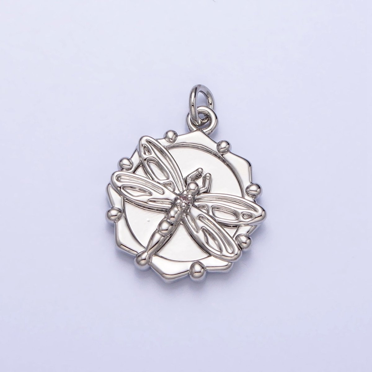 Gold, Silver Dragonfly Insect Round Octagonal Charm | AC757 AC758