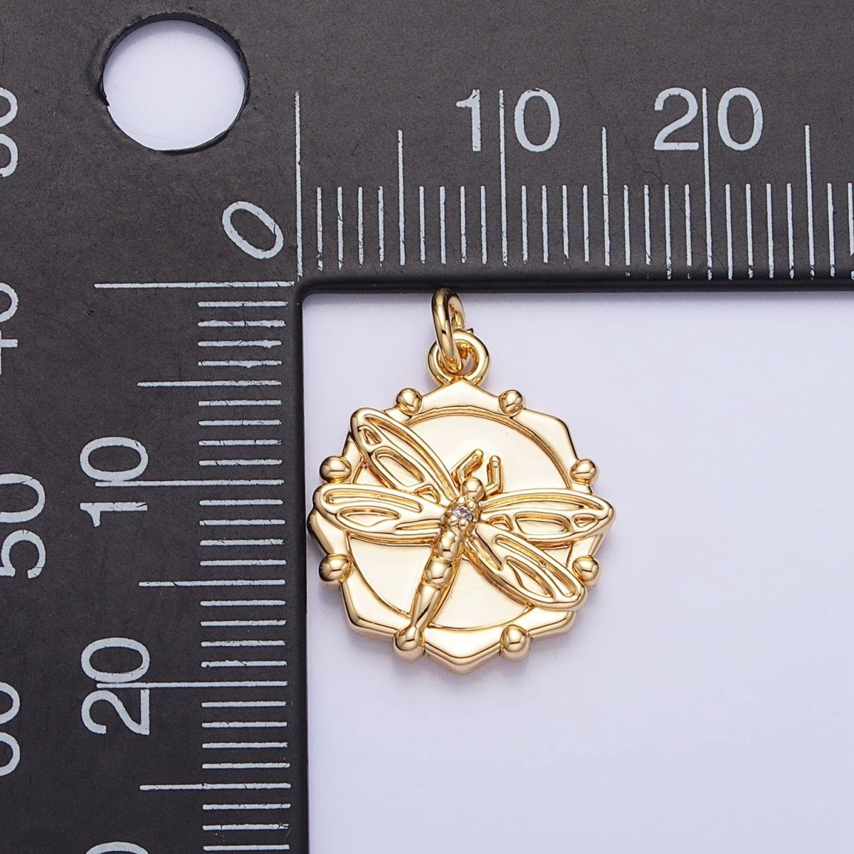 Gold, Silver Dragonfly Insect Round Octagonal Charm | AC757 AC758