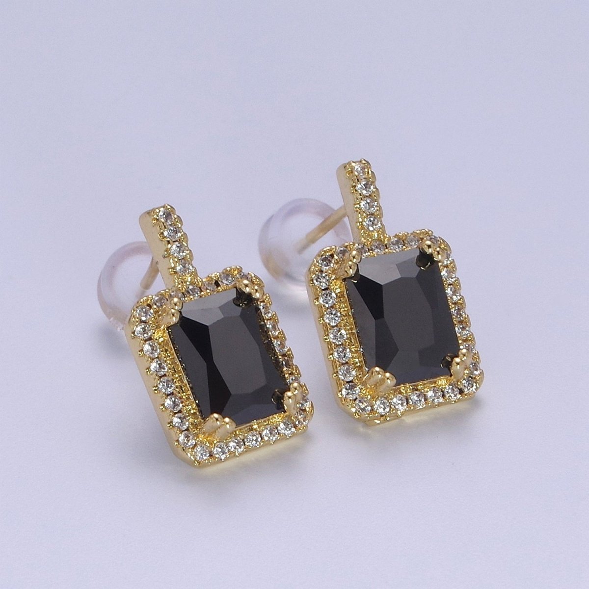 Gold / Silver Emerald Green CZ Paved Ear Posts Rectangle CZ Earring Studs For Party T-343 ~ T-354