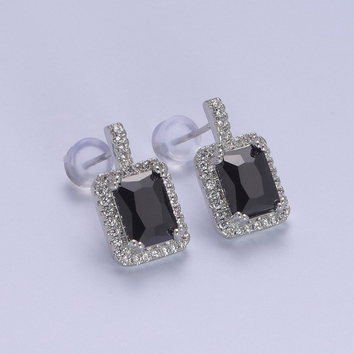 Gold / Silver Emerald Green CZ Paved Ear Posts Rectangle CZ Earring Studs For Party T-343 ~ T-354