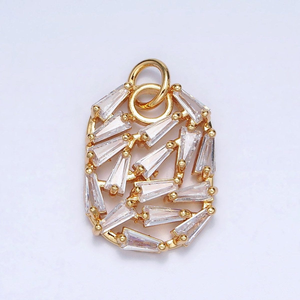 Gold, Silver Geometric Clear Baguette CZ Open 20mm Oblong Oval Charm | AC609 AC610