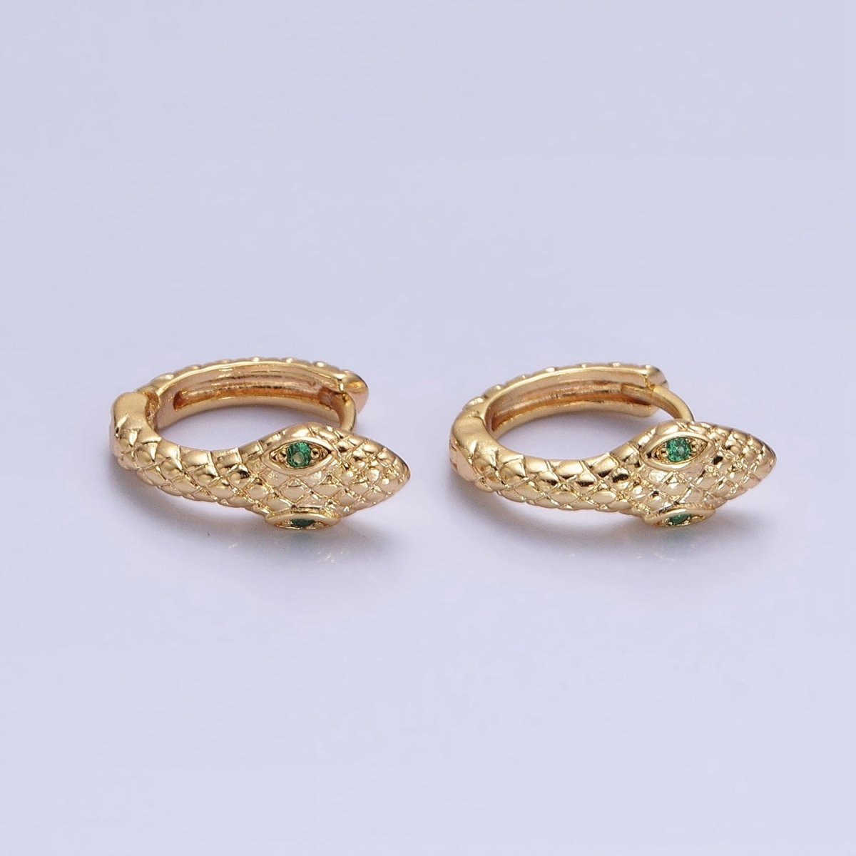 OS Gold, Silver Green-Eyed Scaled Snake Serpent 11mm Cartilage Huggie Earrings | AB751 AB-850